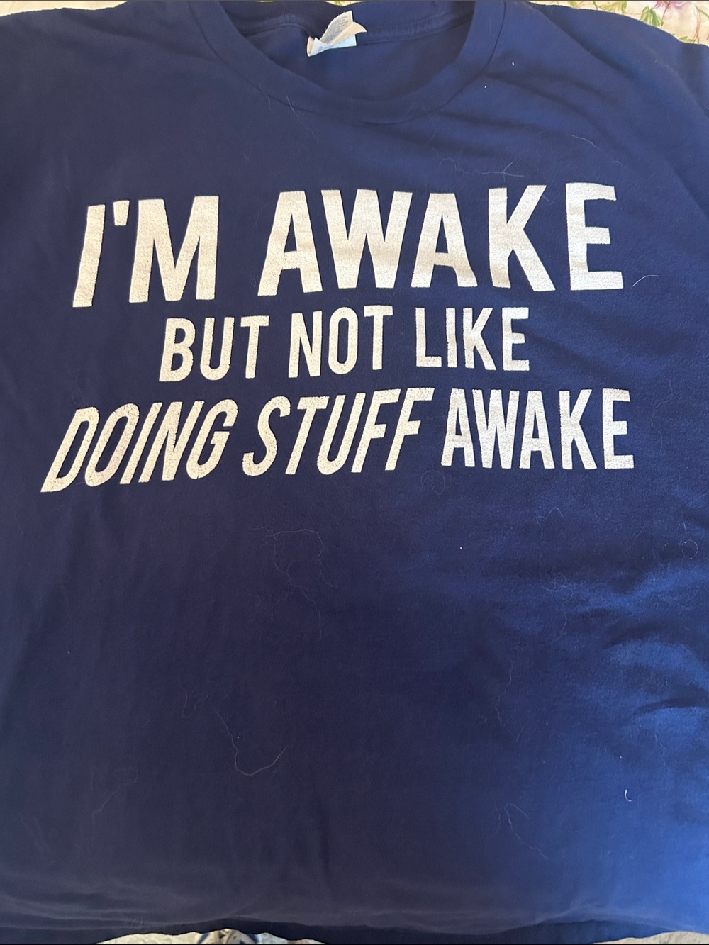 Navy Short Sleeve Graphic Tee - "I'M AWAKE"